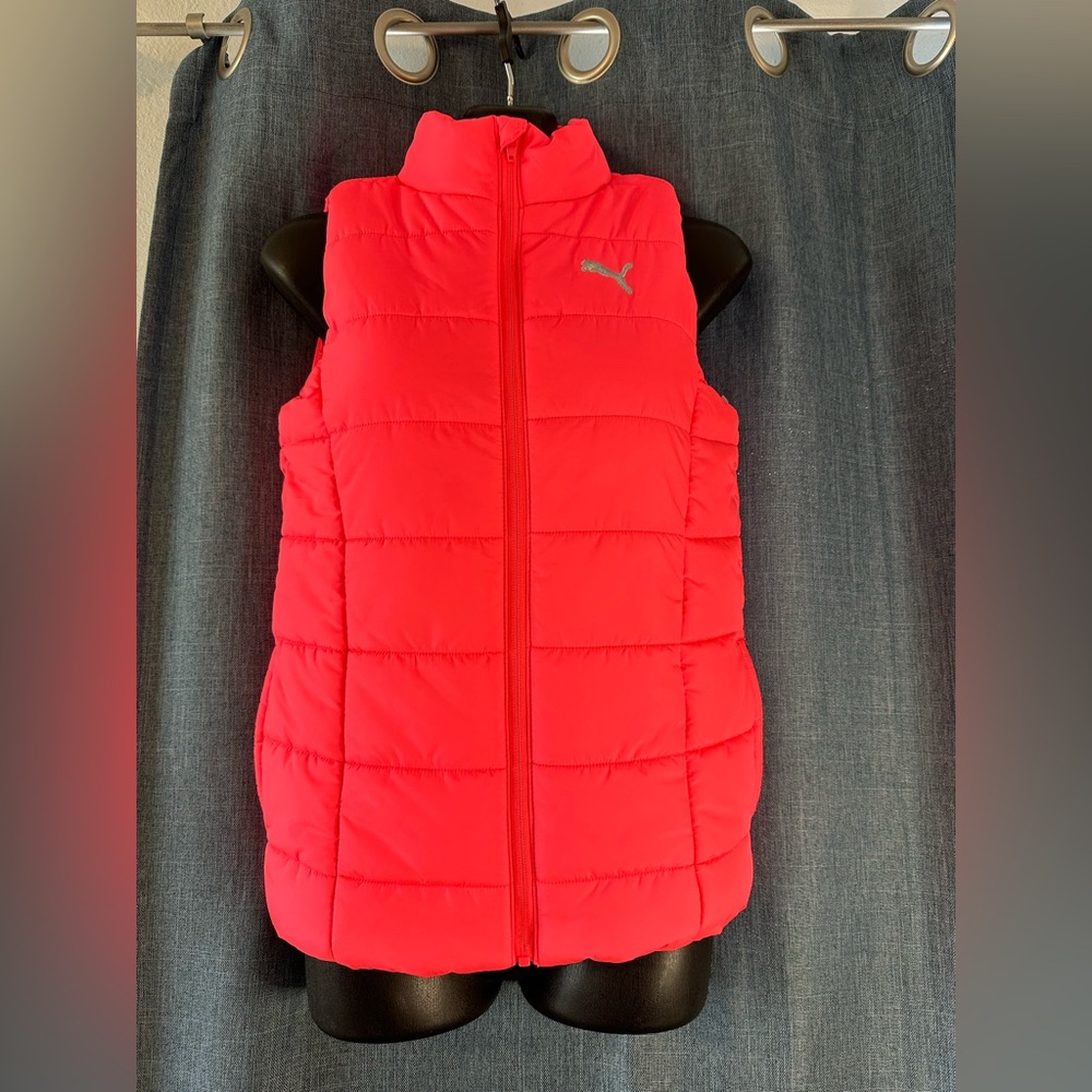 Puma Kids Girls Full Zip Puffer Vest Sleeveless Jacket Pink M 10-12